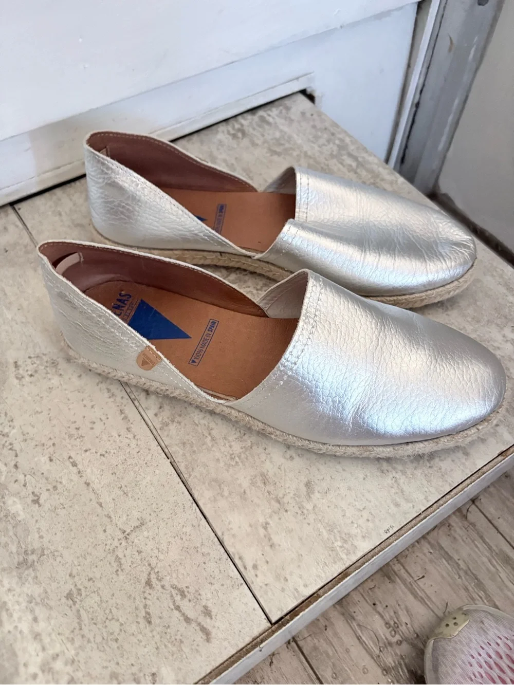 Women's Metallic Silver Espadrille Slip-On Flats